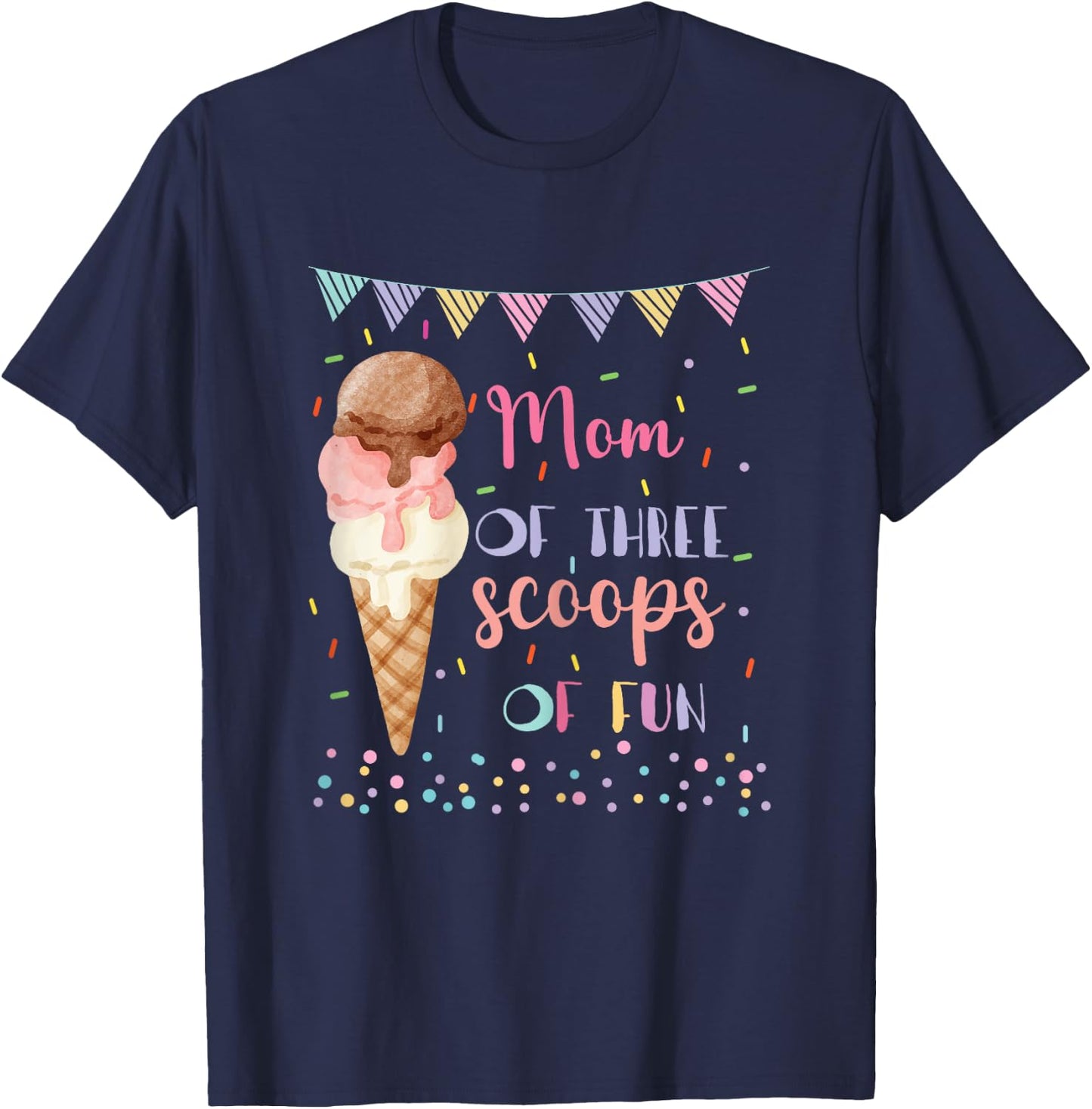 Mom Mommy Ice Cream Third Birthday Three Scoops Of Fun T-Shirt - T-Shirt | Navy