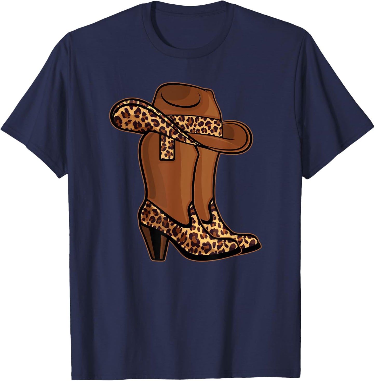 Cowgirl Boots and Hat leopard print T-Shirt - T-Shirt | Navy