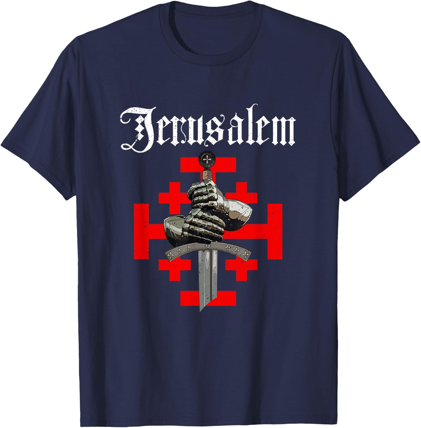Jerusalem Kingdom Cross Knight Templar Glove And Sword T-Shirt - T-Shirt | Navy