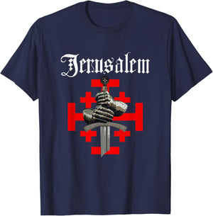 Jerusalem Kingdom Cross Knight Templar Glove And Sword T-Shirt - T-Shirt | Navy