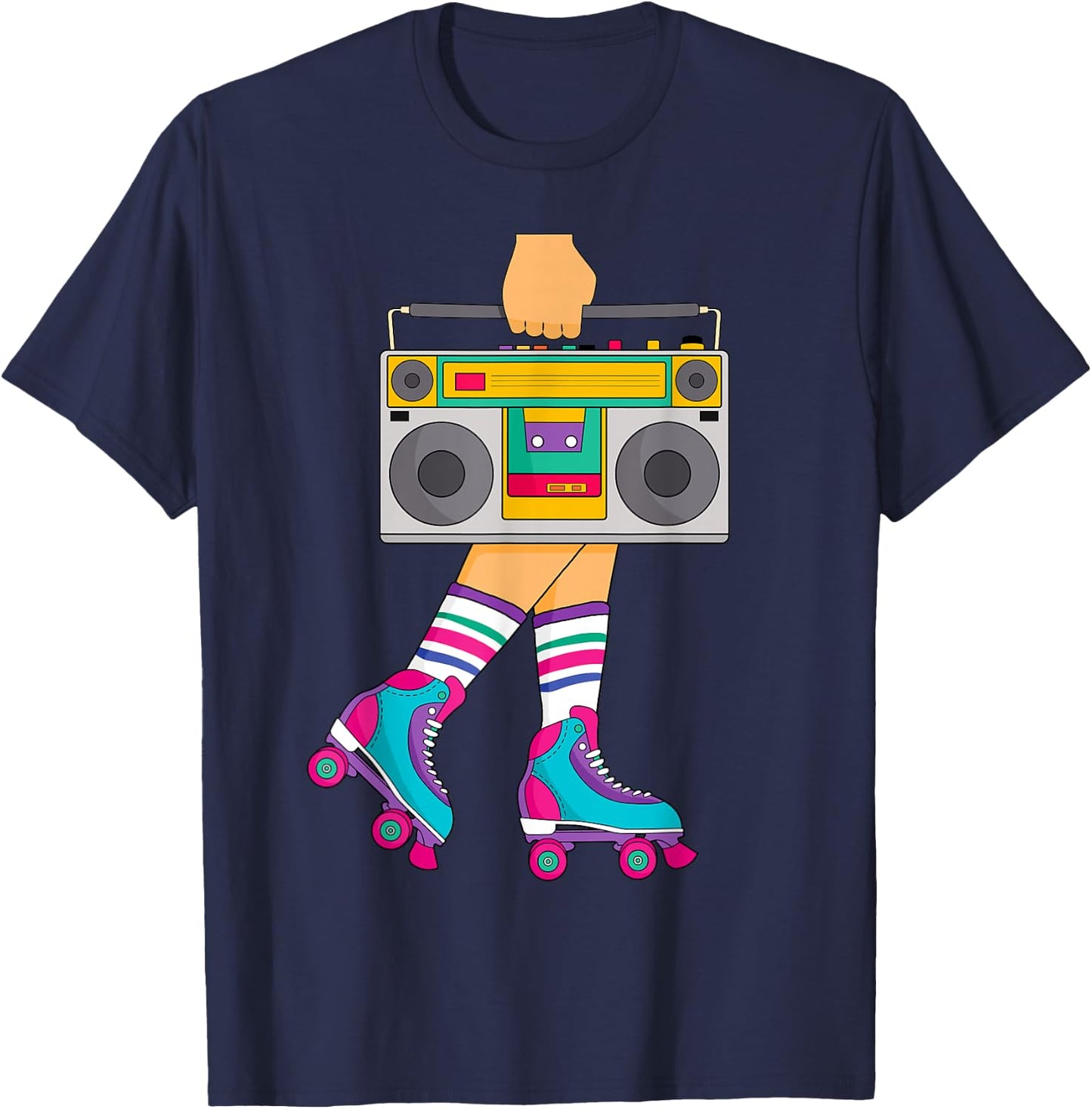 Roller Skate Retro 80s Skating Roller Disco Skater Girl T-Shirt - T-Shirt | Navy