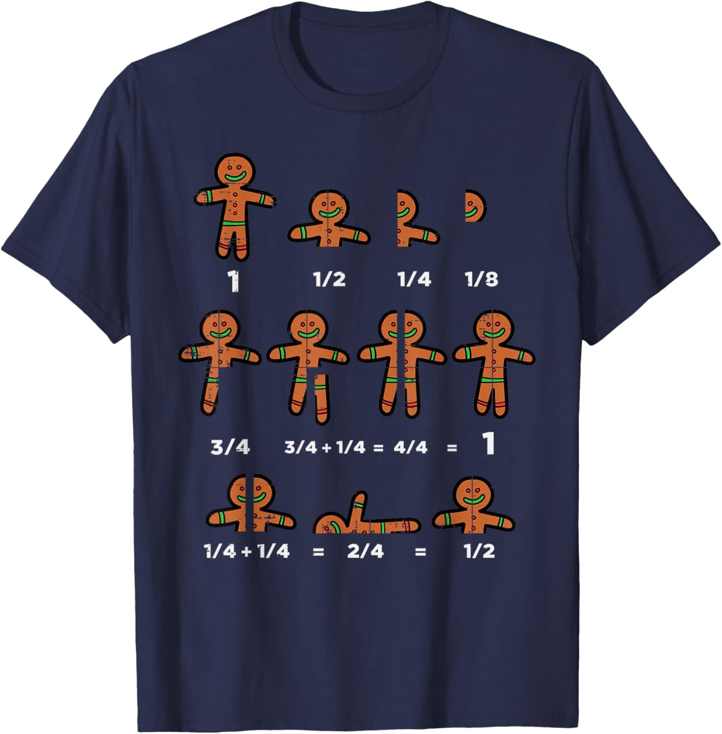 Christmas Gingerbread Fraction Cute Xmas Cookie Math Teacher T-Shirt - T-Shirt | Navy