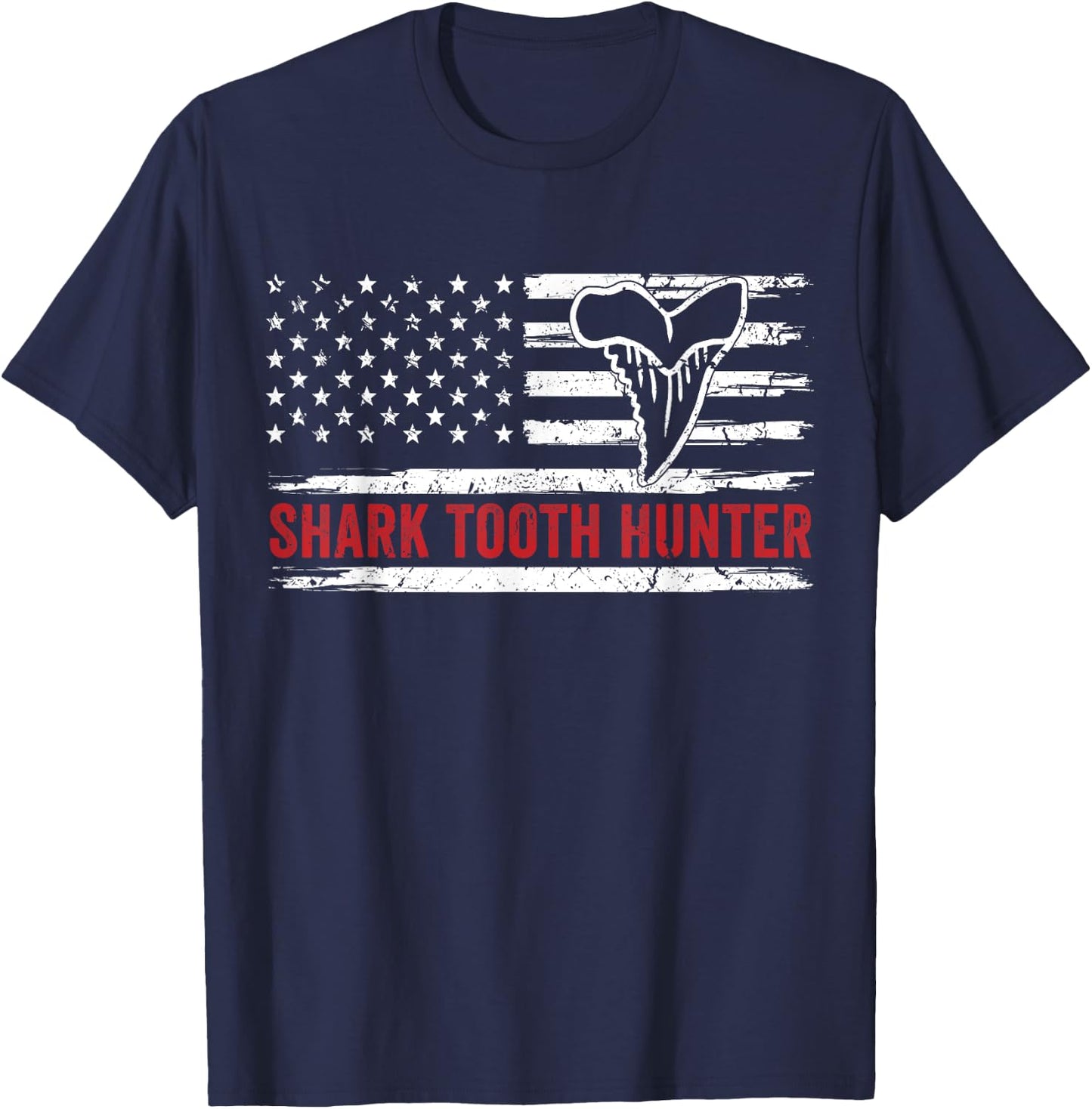 Patriotic Shark Fossil Tooth Hunter Men Women T-Shirt - T-Shirt | Navy