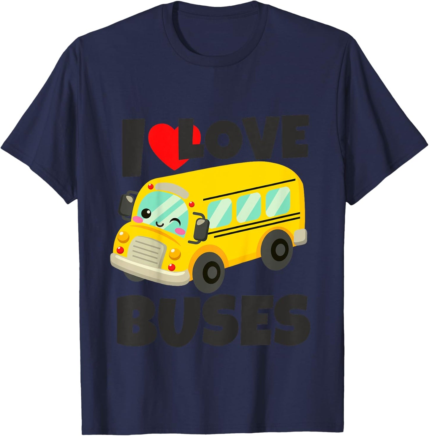 Kids Just A Boy Who Loves Buses Birthday Yellow School Bus Lover T-Shirt - T-Shirt | Navy