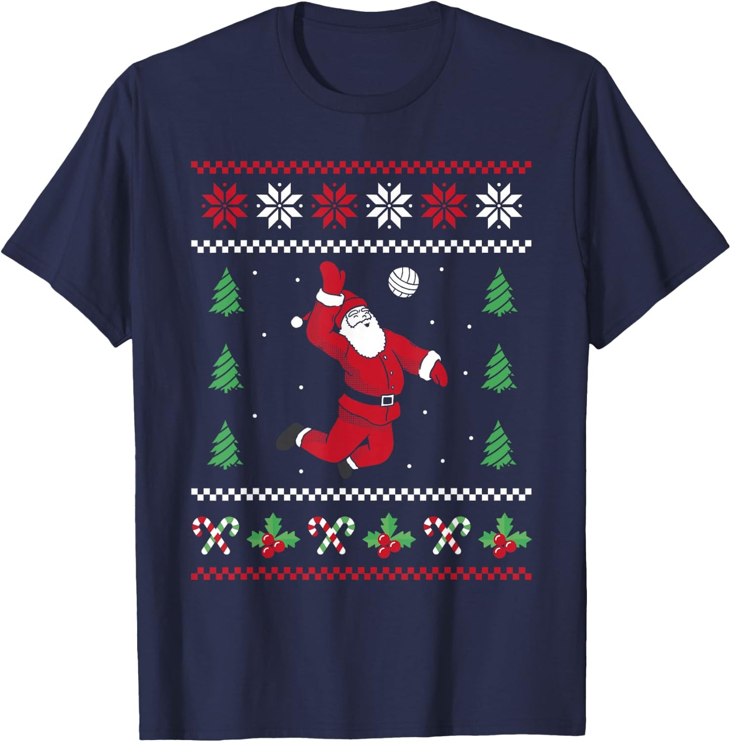 Volleyball Xmas Ugly Christmas Santa Christmas Volleyball T-Shirt - T-Shirt | Navy