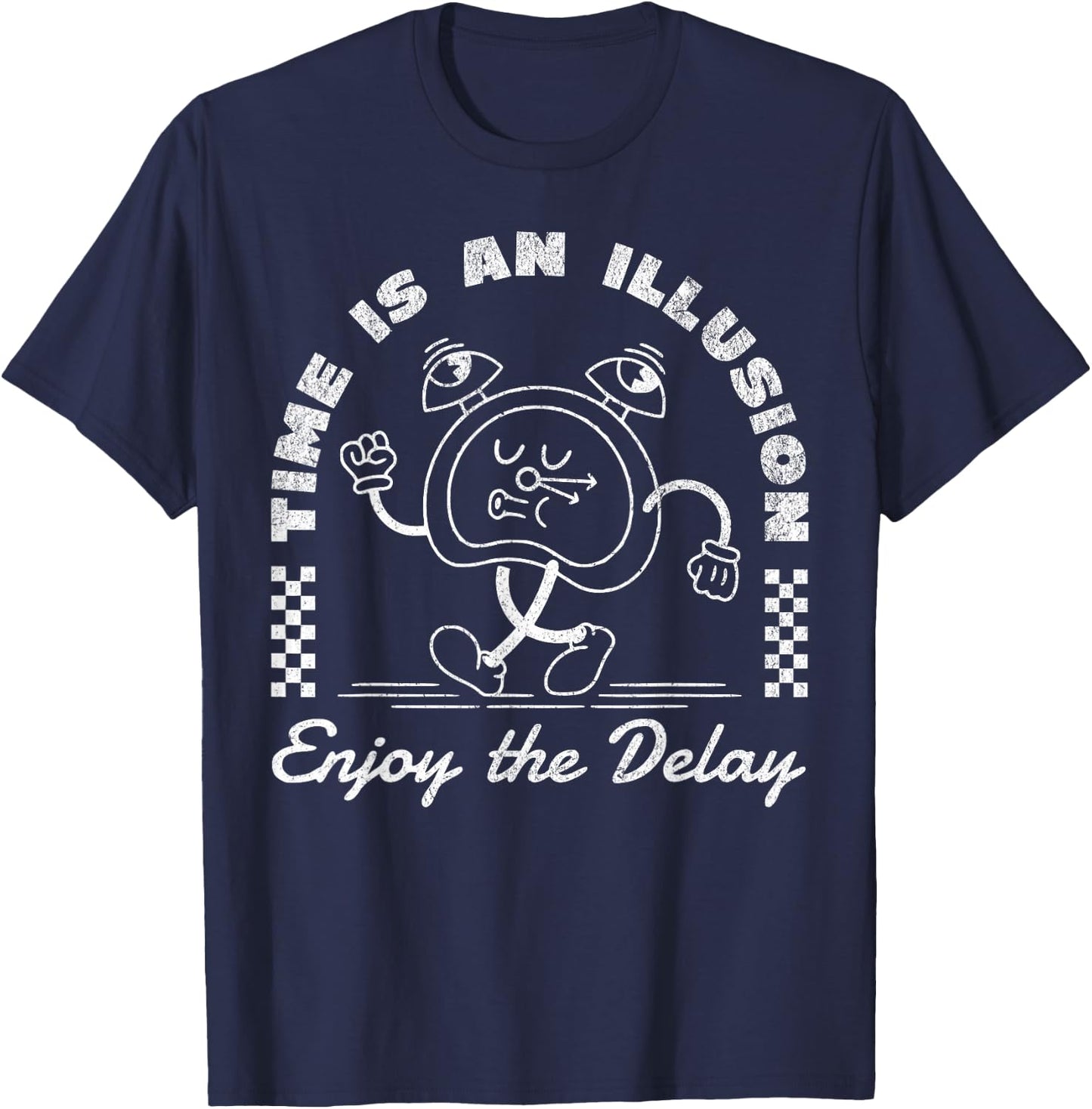 Time is an illusion funny sarcastic retro cartoon clock cute T-Shirt - T-Shirt | Navy