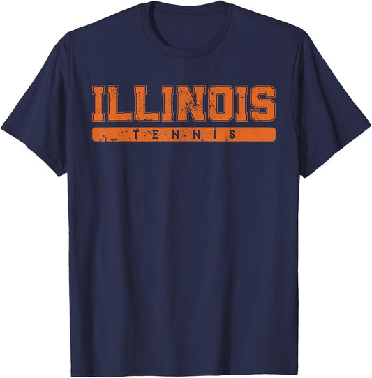 Illinois Tennis Orange Vintage Text T-Shirt - T-Shirt | Navy