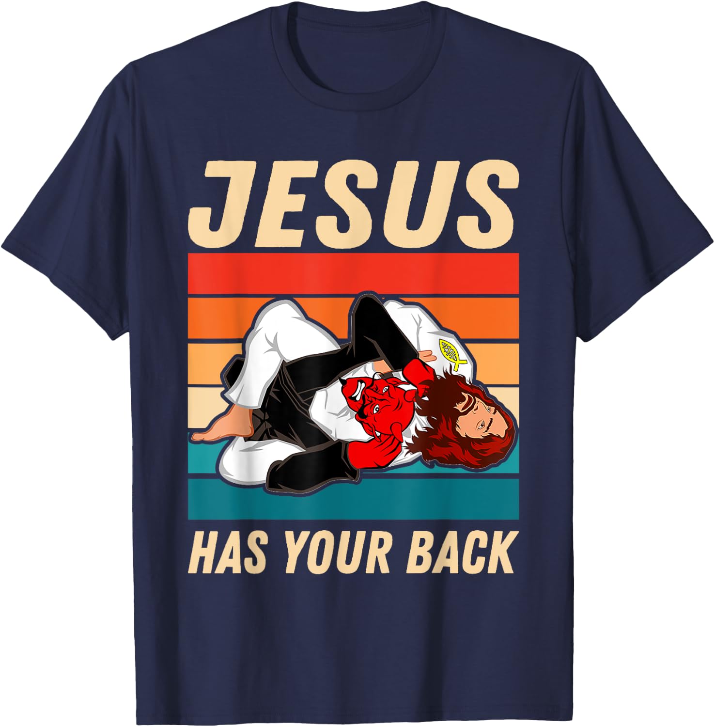 Jiu Jitsu Shirt Jesus Has Your Back BJJ MMA Jujitsu T-Shirt - T-Shirt | Navy
