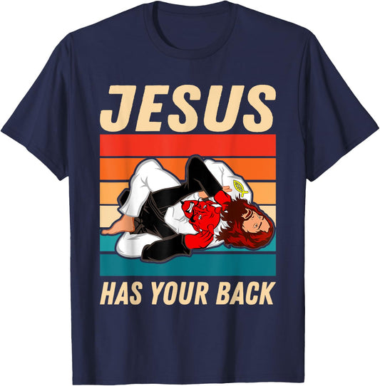 Jiu Jitsu Shirt Jesus Has Your Back BJJ MMA Jujitsu T-Shirt - T-Shirt | Navy