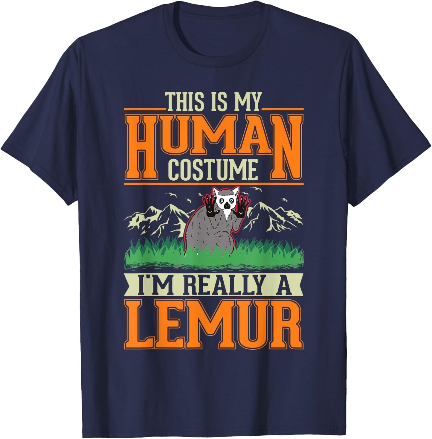 Lemur Human Costume Halloween Lemur T-Shirt - T-Shirt | Navy