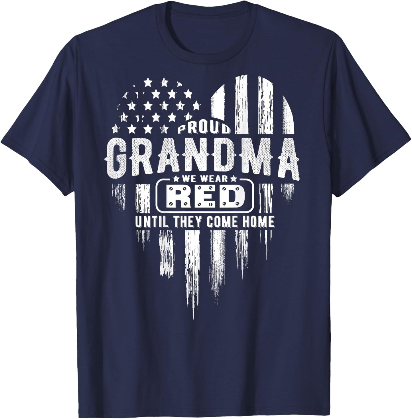 Proud Grandma Red Friday American Flag Heart (on back) Women Men T-Shirt - T-Shirt | Navy