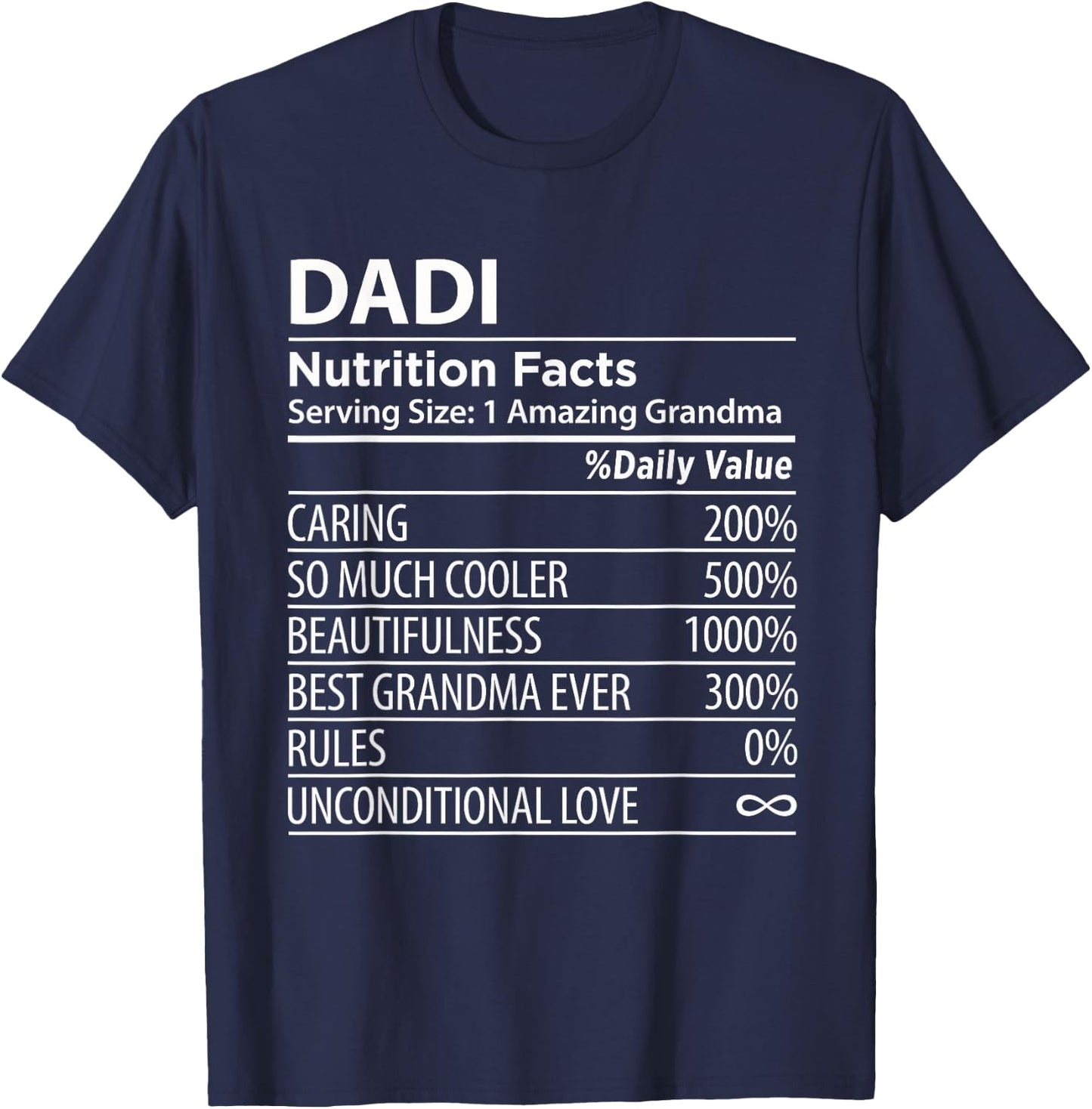 Dadi Nutrition Facts | Funny Indian Grandma T-Shirt - T-Shirt | Navy