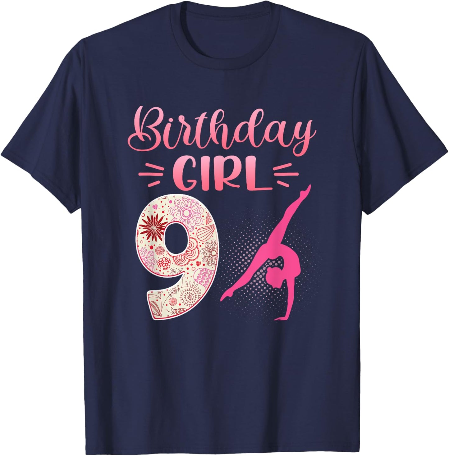 9th Birthday Girl Gymnastics Rainbow Gymnast 9 Years Old T-Shirt - T-Shirt | Navy