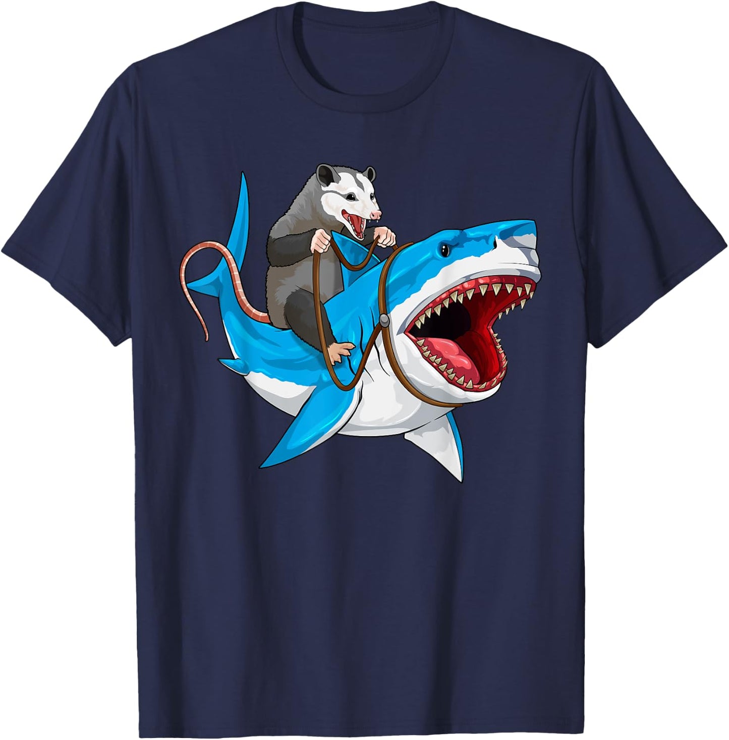 Funny Opossum Riding Shark Possum Trash Marsupial Mashup T-Shirt - T-Shirt | Navy