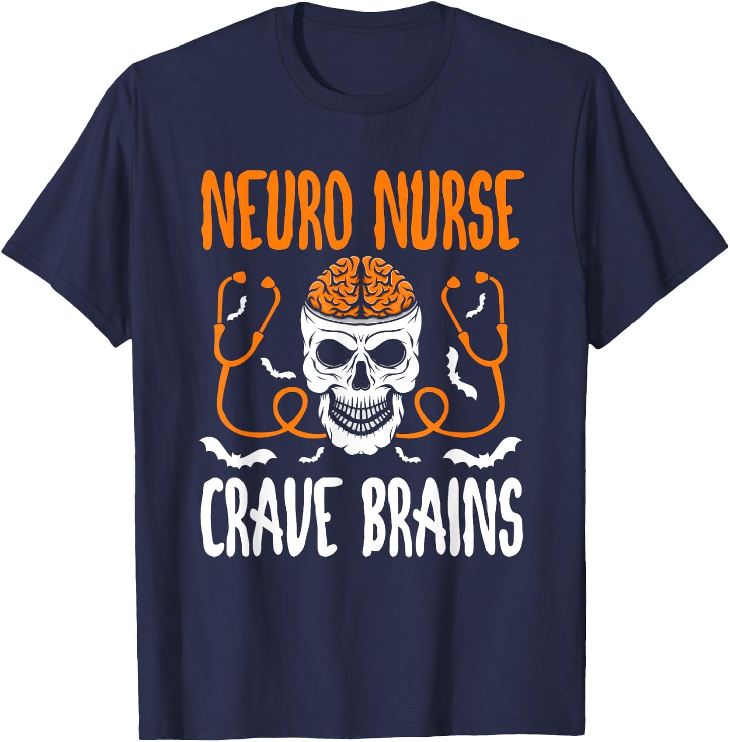 Neurosurgery Neurology Trauma ICU Halloween Neuro Nurse T-Shirt - T-Shirt | Navy