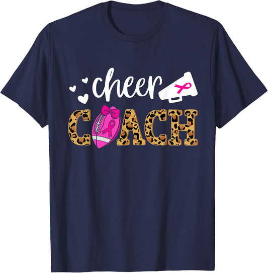 Football Cheer Coach Pink Ribbon Breast Cancer Awareness T-Shirt - T-Shirt | Navy