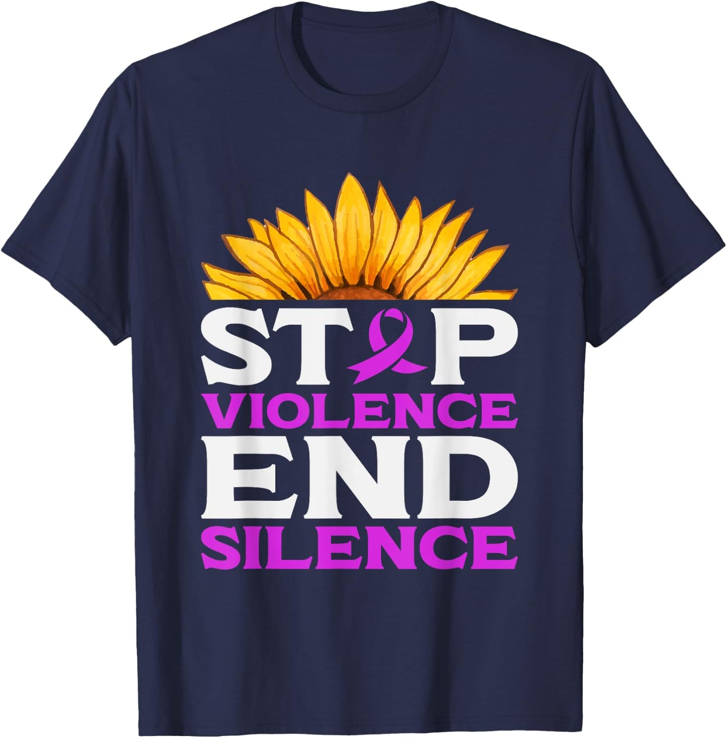 Stop Violence End Silence | Domestic Violence Awareness T-Shirt - T-Shirt | Navy