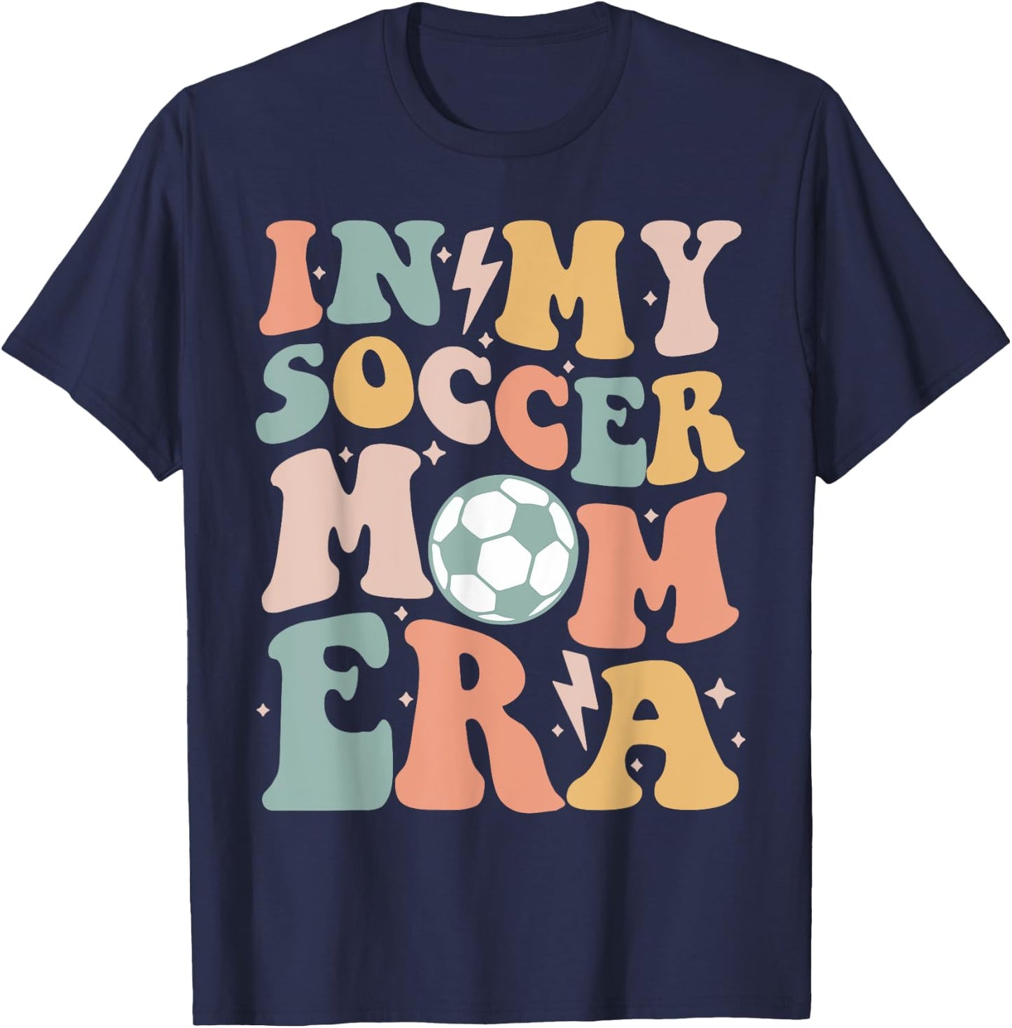In My Soccer Mom Era Groovy Soccer Team Player Mother's Day T-Shirt - T-Shirt | Navy
