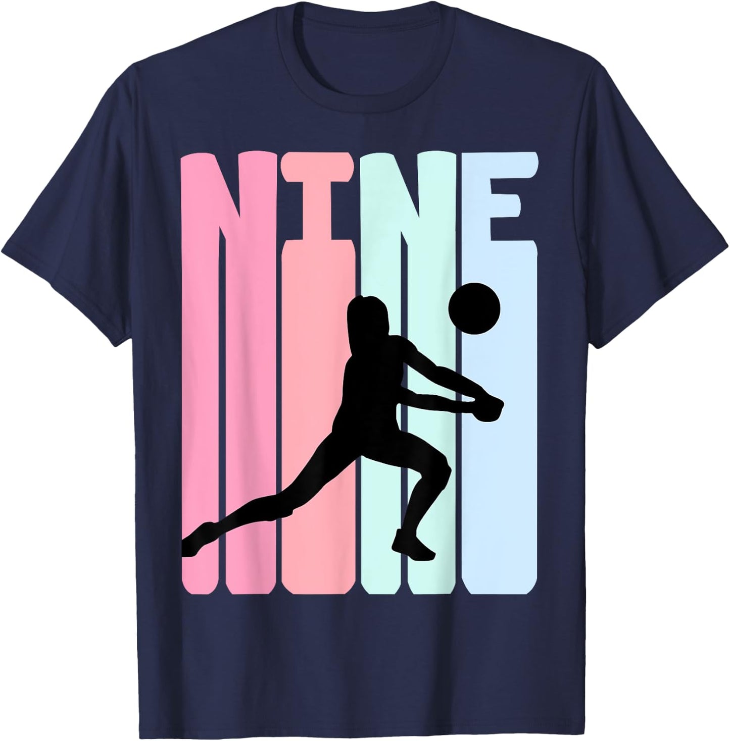 9th Birthday Retro Volleyball Girl Player 9 Years Old Kids T-Shirt - T-Shirt | Navy