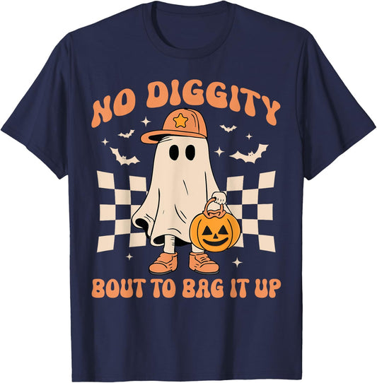Halloween Ghost No Diggity Bout to Bag it Up Toddler Kids T-Shirt - T-Shirt | Navy