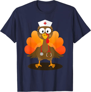 Funny nurse turkey for thanksgiving hospital nursing T-Shirt - T-Shirt | Navy
