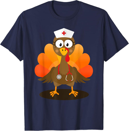 Funny nurse turkey for thanksgiving hospital nursing T-Shirt - T-Shirt | Navy
