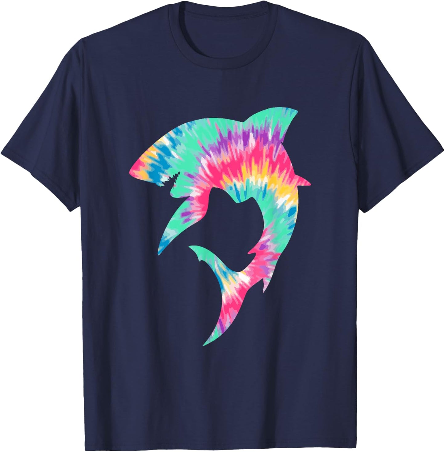 Shark Lover Shark Tie Dye Y2K Aesthetic Retro Groovy Fishing T-Shirt - T-Shirt | Navy