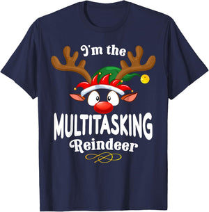 Christmas PJS Multitasking XMas Reindeer Matching T-Shirt - T-Shirt | Navy