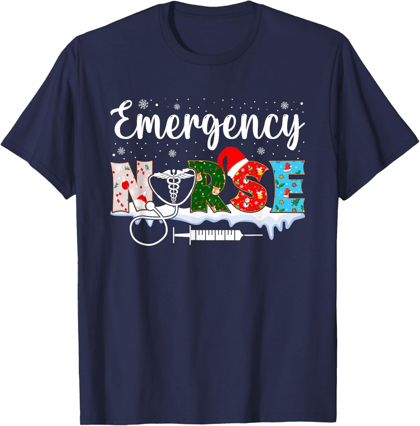 Emergency Nurse Christmas ER Nursing Practitioner Xmas Nurse T-Shirt - T-Shirt | Navy