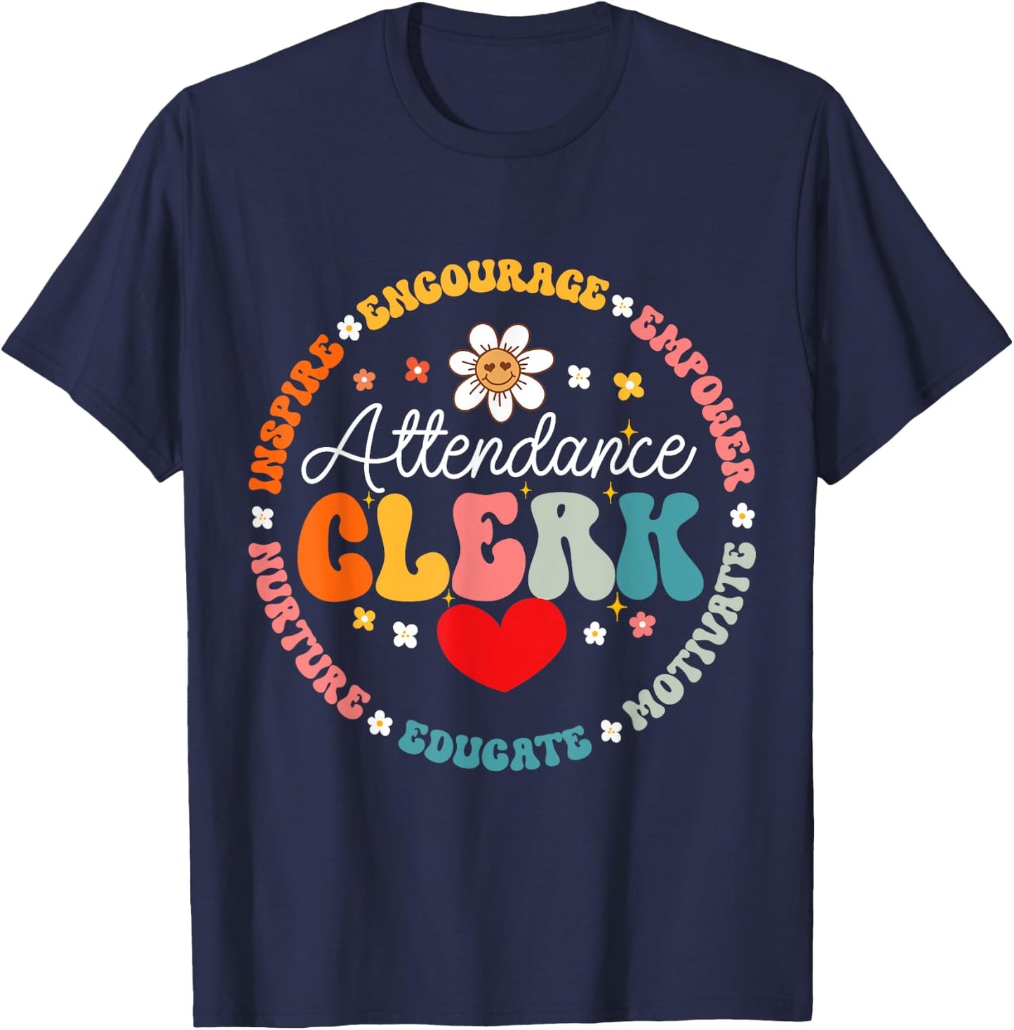 Groovy Attendance Clerk Back to School Appreciation Week T-Shirt - T-Shirt | Navy