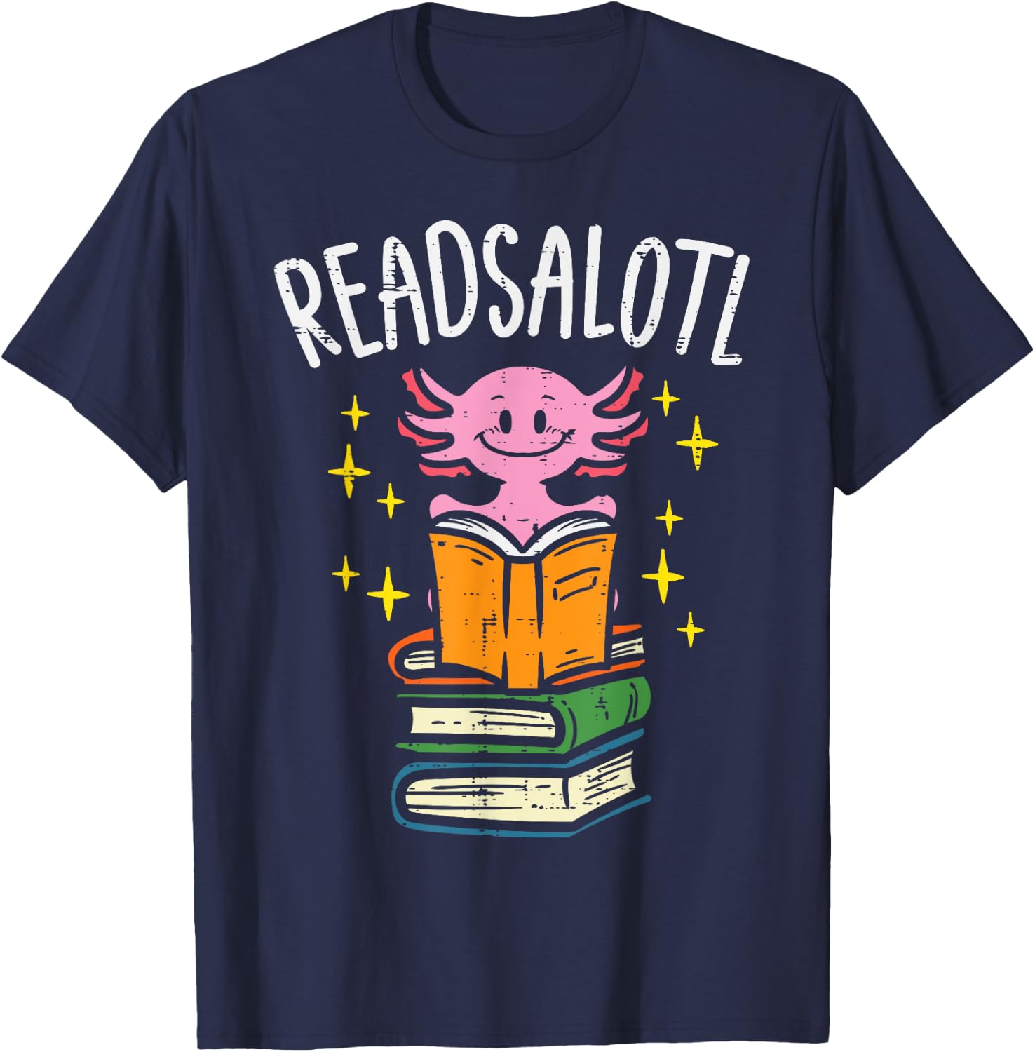 Axolotl Books Readsalotl Reading Bookworm Boys Girls Kids Small T-Shirt - T-Shirt | Navy