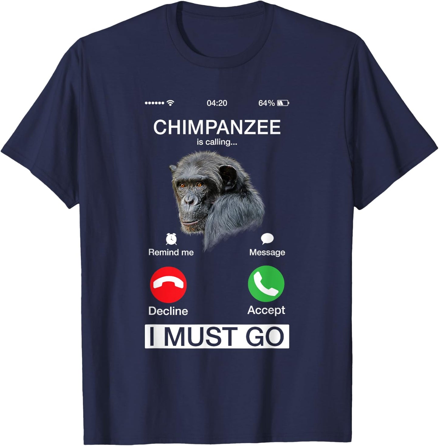 Chimpanzee Is Calling Art Monkey Chimp Ape Animal Novelty T-Shirt - T-Shirt | Navy