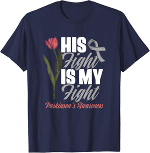 His Fight My Fight PD Tulips Parkinson's Disease Warrior T-Shirt - T-Shirt | Navy