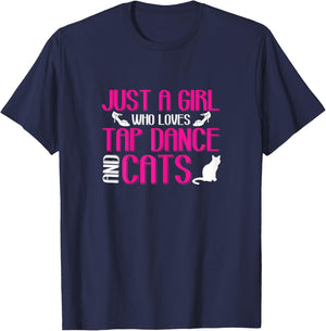 Girl Loves Tap Dance And Cats | Kitten Lover | Tap Dancer T-Shirt - T-Shirt | Navy