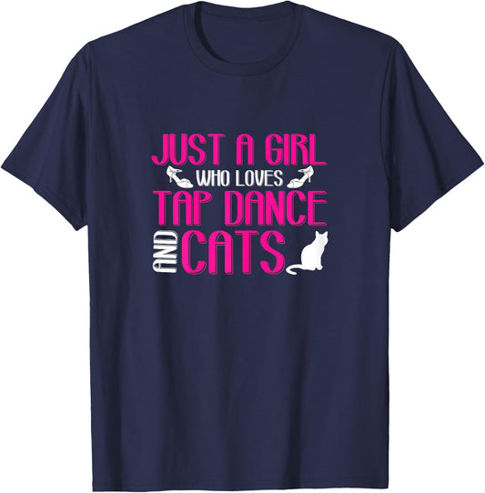 Girl Loves Tap Dance And Cats | Kitten Lover | Tap Dancer T-Shirt - T-Shirt | Navy