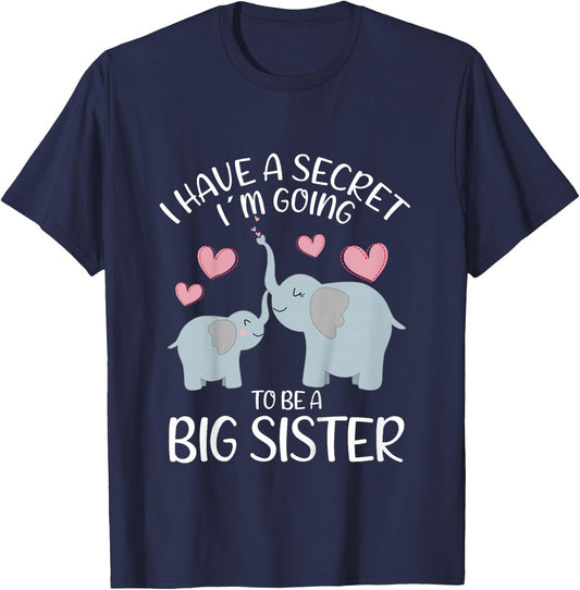 Elephant I Have A Secret I´m Going To Be A Big Sister Girl T-Shirt - T-Shirt | Navy