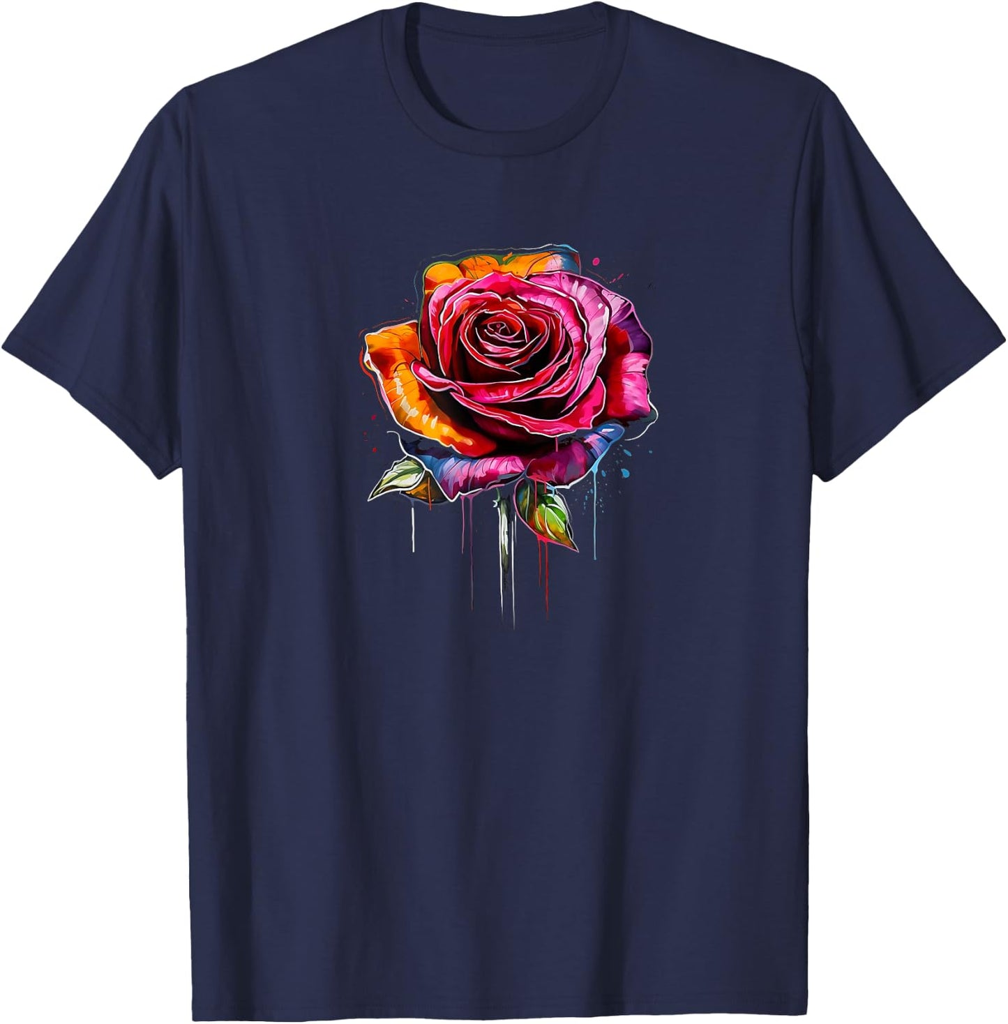 Rose, Flowers, Colors, Graffiti, Street Art, Melting, Spray T-Shirt - T-Shirt | Navy