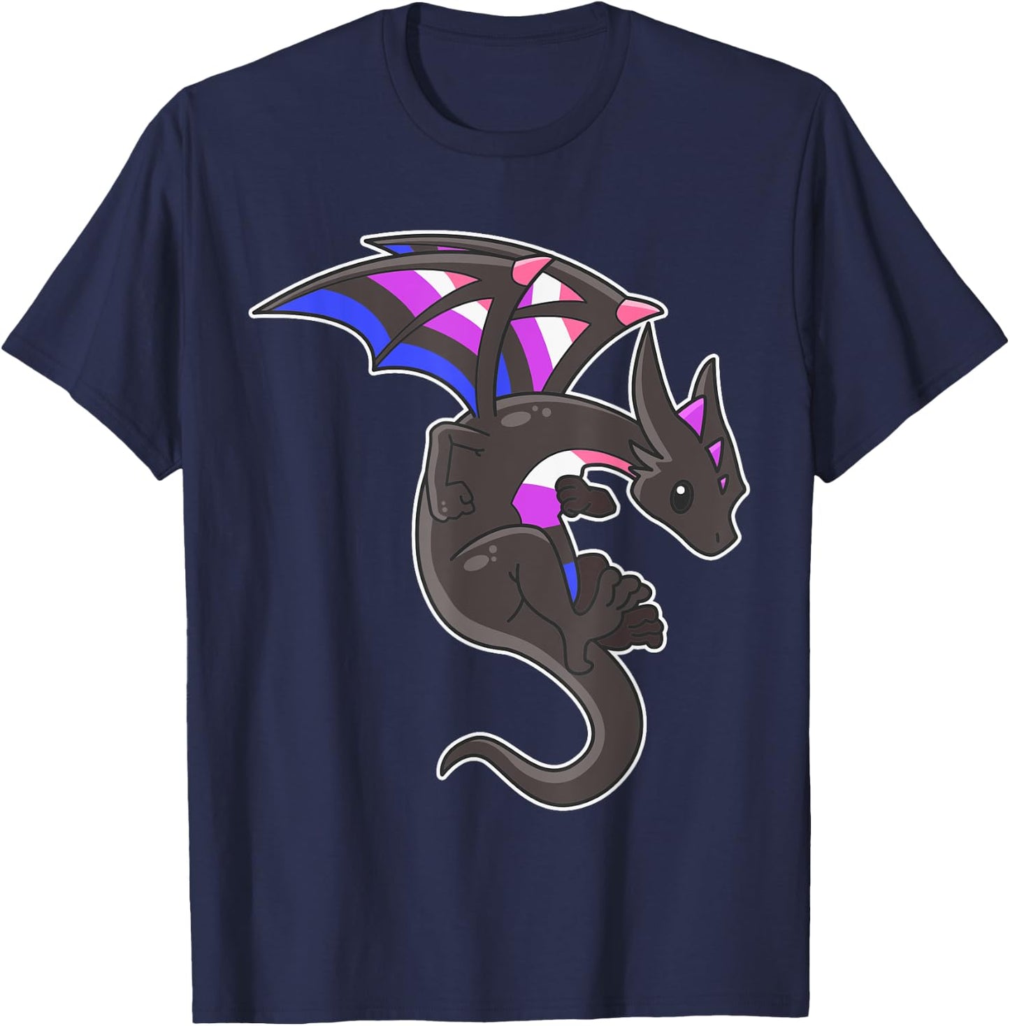 Epic Dragon with Genderfluid Pride Flag Colours T-Shirt - T-Shirt | Navy