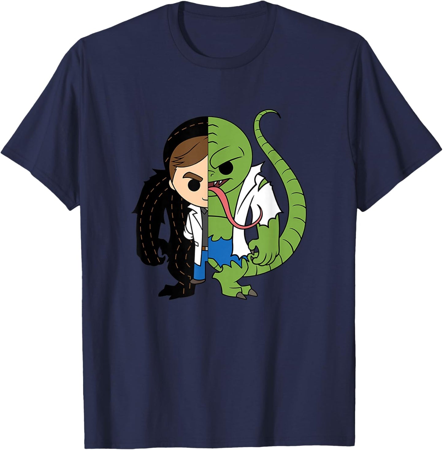 Marvel Comics Retro Classic Lizard Dr. Connors Chibi Style T-Shirt - T-Shirt | Navy