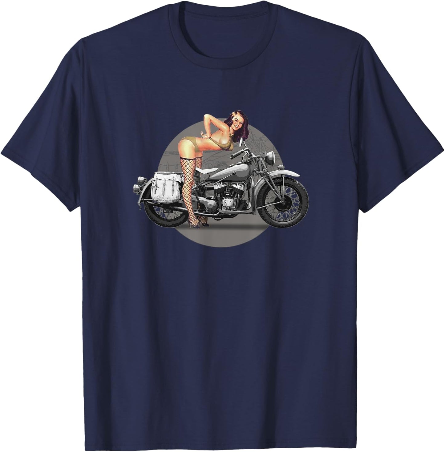Pin-up Girl Classic Motorcycle Retro WW2 T-Shirt - T-Shirt | Navy