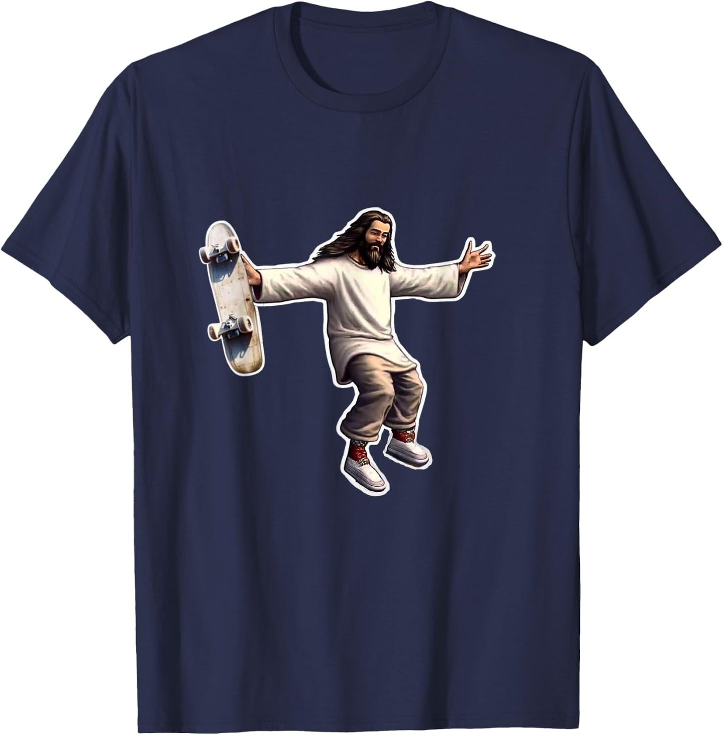 Steezus Christ Shredding Skateboard Trending Meme T-Shirt - T-Shirt | Navy