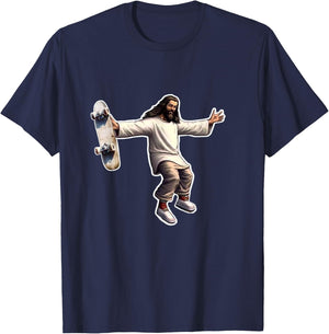 Steezus Christ Shredding Skateboard Trending Meme T-Shirt - T-Shirt | Navy
