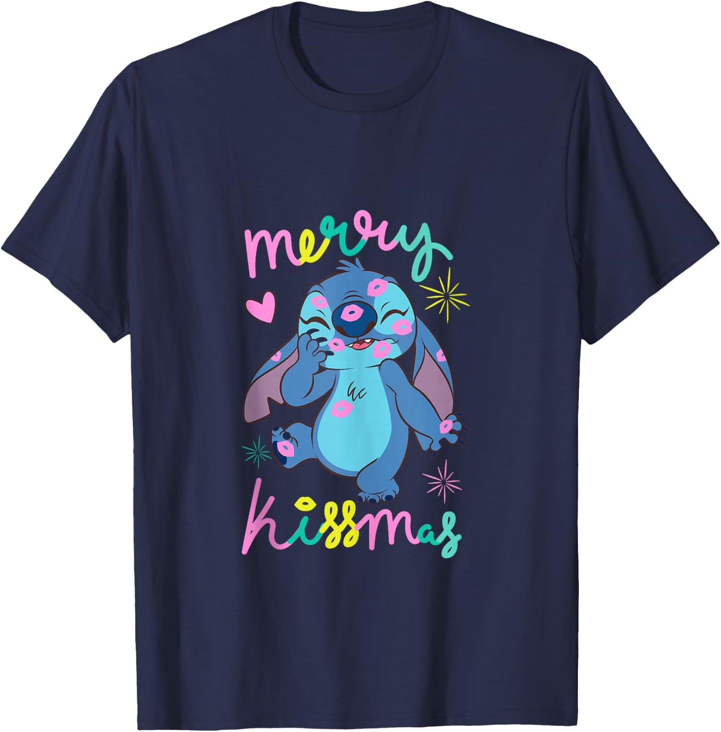 Disney Lilo & Stitch Christmas Merry Kissmas Stitch Logo T-Shirt - T-Shirt | Navy