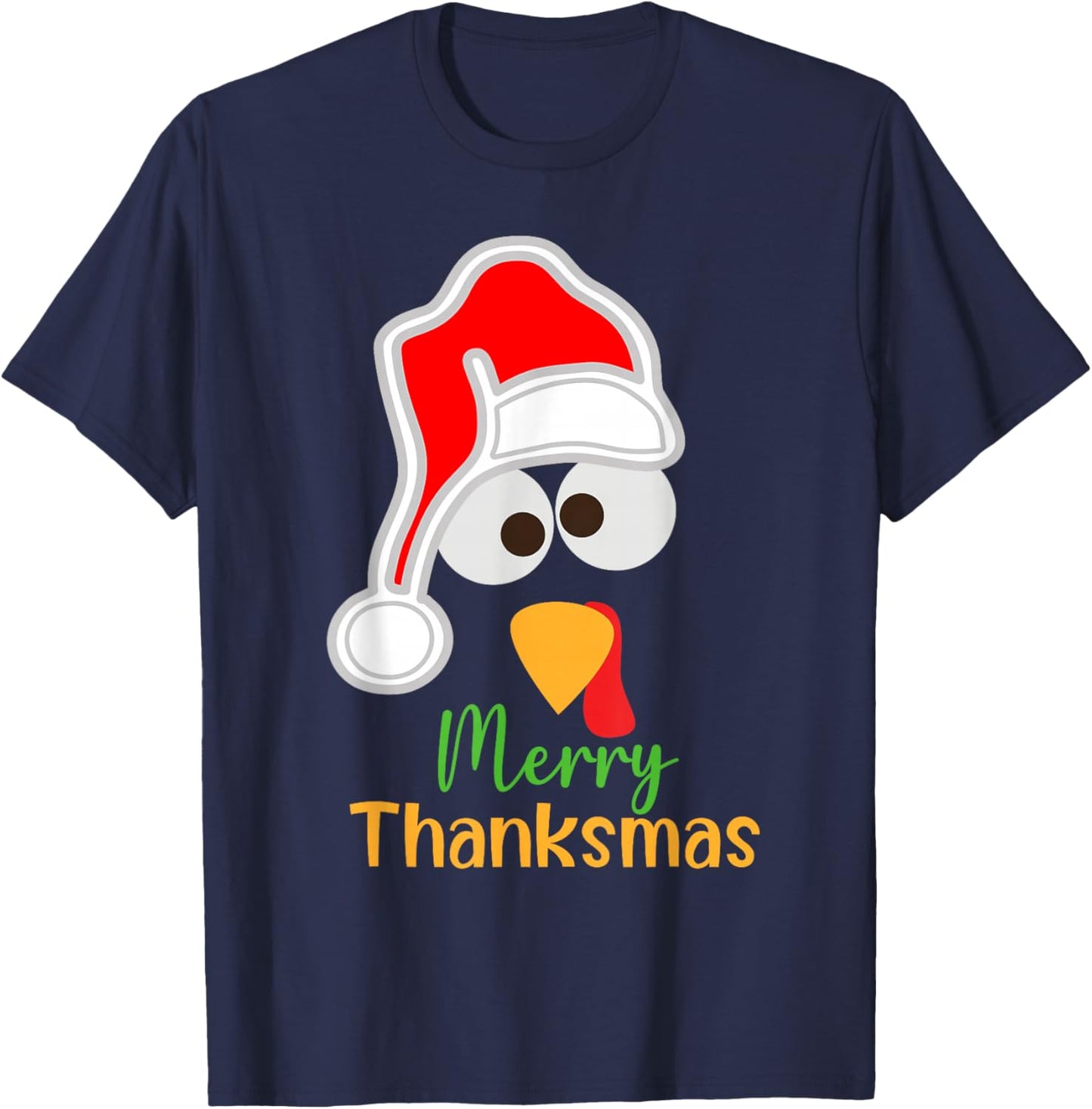Santa Turkey Merry Thanksmas Thanksgiving Christmas T-Shirt - T-Shirt | Navy