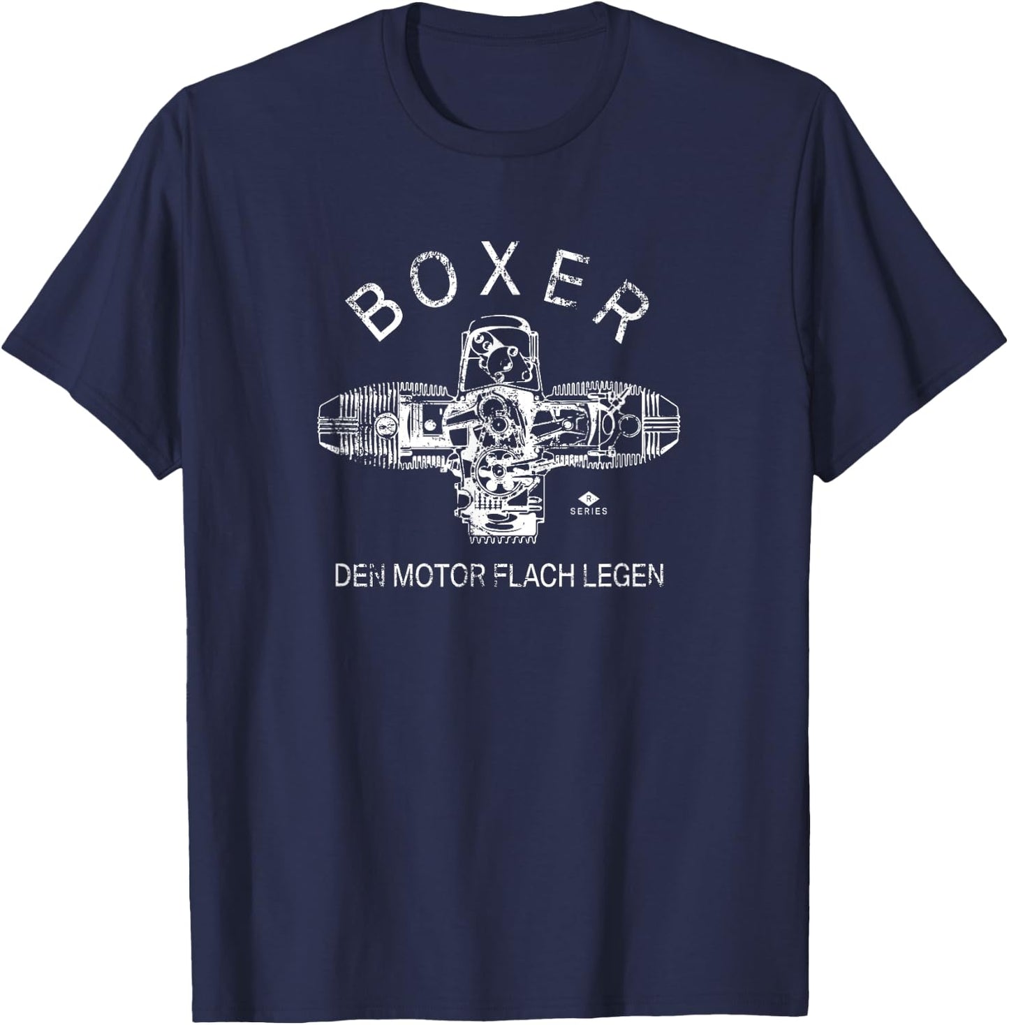 Boxer Motor Series R | Lay the Engine Flat | Motorcycle T-Shirt - T-Shirt | Navy