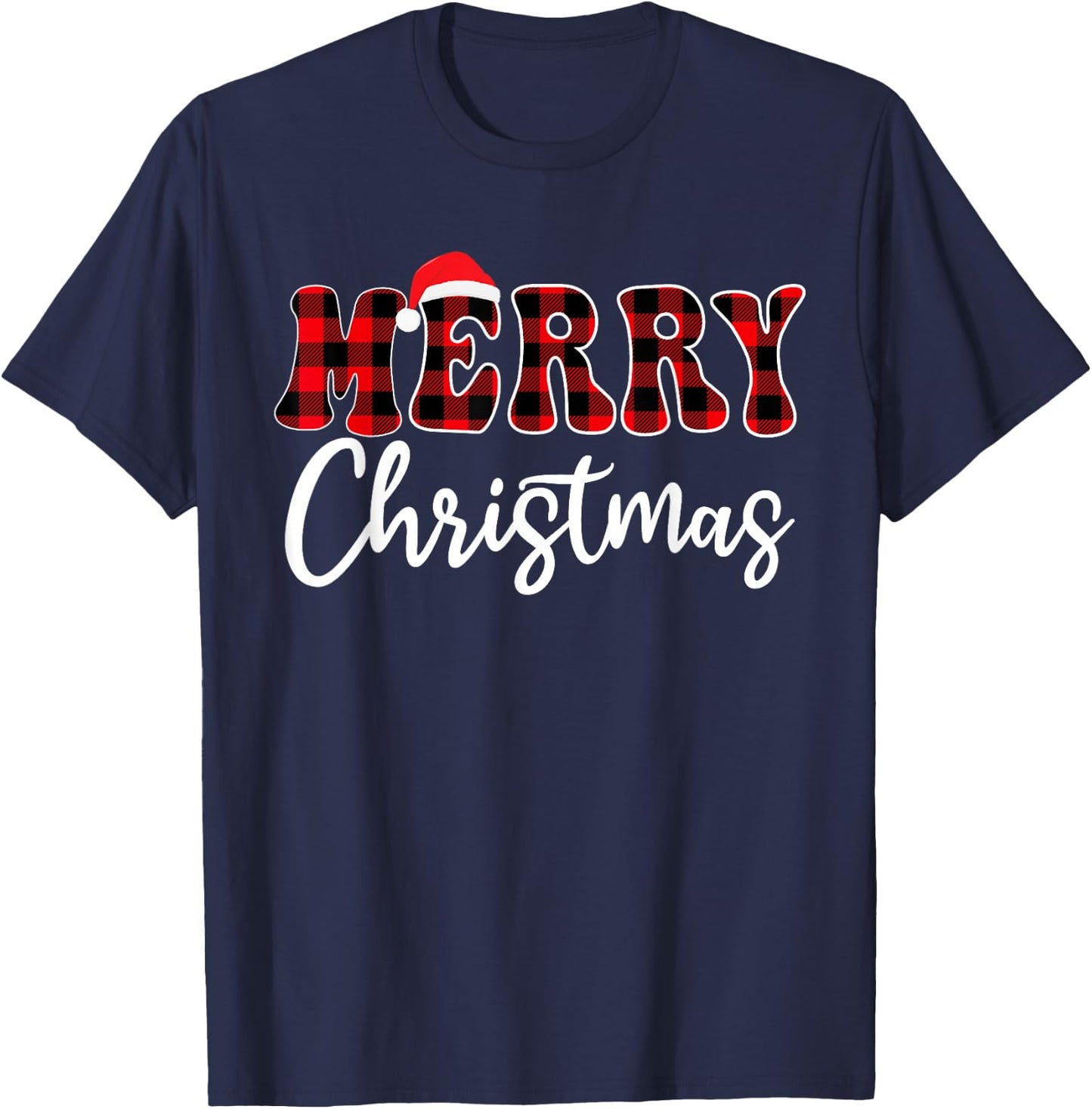 Merry Christmas With Black And Red Plaid Family Men Women T-Shirt - T-Shirt | Navy