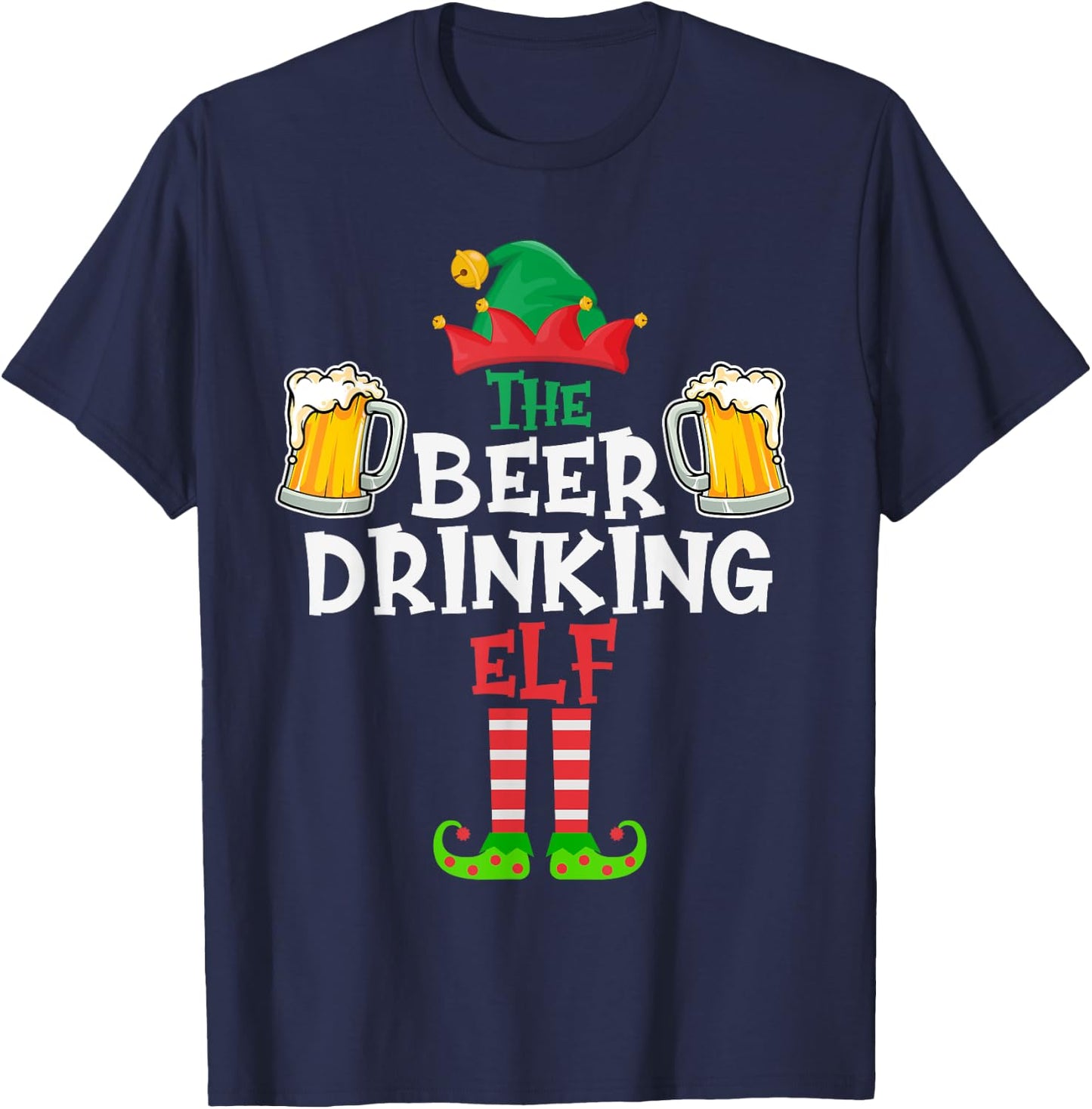 The Beer Drinking Elf, Funny Matching Family Group Christmas T-Shirt - T-Shirt | Navy