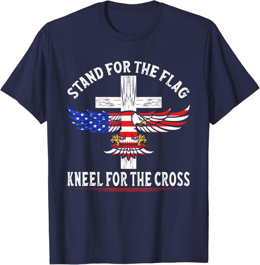 Patriotic Stand for The Flag Kneel for The Cross T-Shirt - T-Shirt | Navy