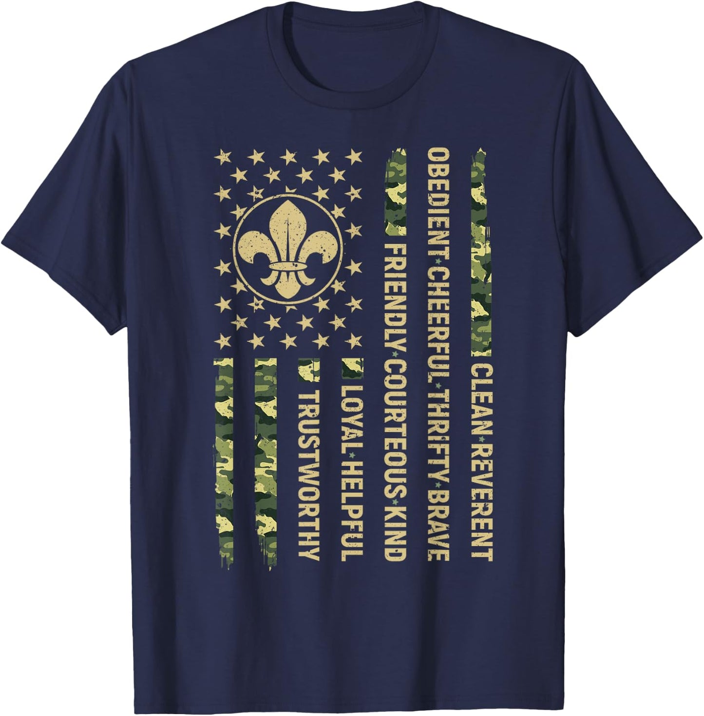 Scout Leader Funny Scout Camping Camo US America Flag T-Shirt - T-Shirt | Navy