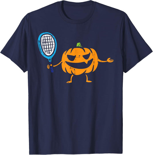 Pumpkin Playing Tennis Jackolantern Halloween Costume Sports T-Shirt - T-Shirt | Navy